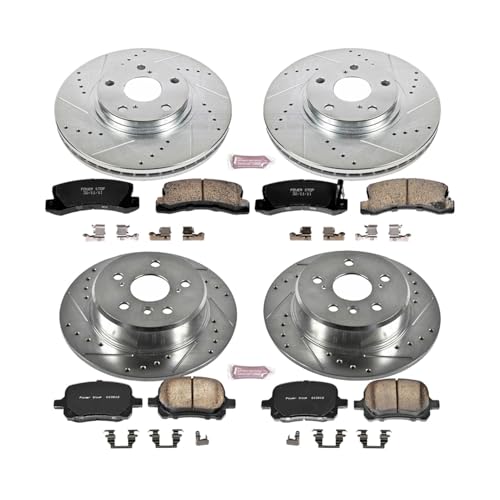 Image of PowerStop Front and Rear Brake Kit for Lexus RX300 1999-01 - Drilled and Slotted Disc Rotors with Carbon-Fiber Ceramic Brake Pads Replacement, K6782
