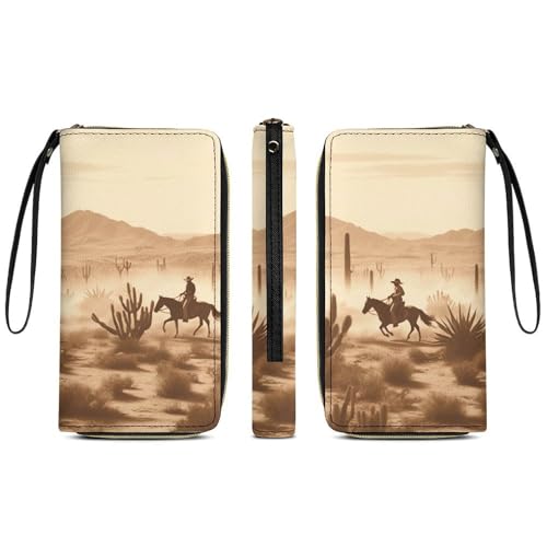 West Desert Riding Horses Leather Wallet Smooth Zip Around Clutch Wristlet Travel Long Soft Purse for Women3