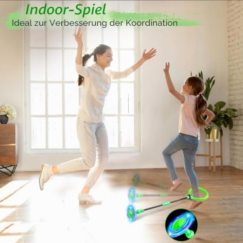 Jalunth Springring Fußkreisel Swing Wheel Outdoor Draußen Garten Strand Blinkt Skip Ball Spielzeug Spiele Kinder Erwachsene Jungen Mädchen 5 6 7 8 9 10 11 12 13 Jahre Geburtstag Geschenke mit Lichtrad