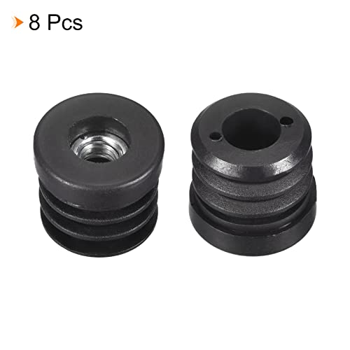 Image of uxcell 8Pcs Black Plastic Round Plugs for 25mm /0.98 inch OD Round Tube, M8 Thread, Furniture Leg Plugs