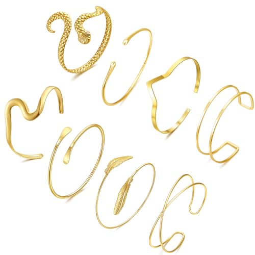 COLOYAN 8PCS Gold Upper Arm Cuff Jewelry for Women, Arm Cuff Bracelet Upper Arm Cuff Bangle, Adjustable Minimalist Arm Armlet Armband Set