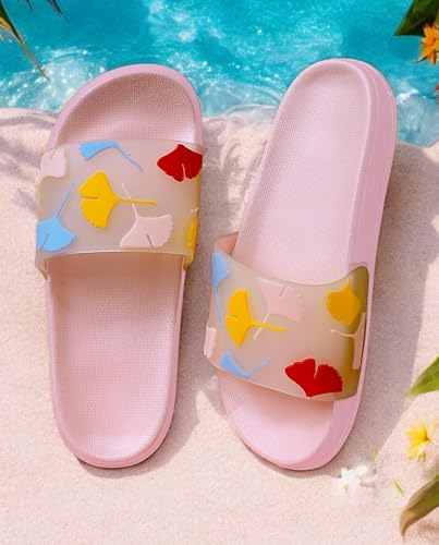 Image of Pampy Angel Transparent Leafs Women's Flip Flops Slides Back Open Household Comfortable Slippers