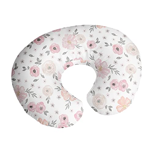 Image of Sweet Jojo Designs Baby Nursing Pillow Cover (Pink/Grey Boho Floral) for Girls, Infant/Newborn Nursery, Bottle Breastfeeding Slipcover, Breast Feeding Pillowcase - Pillow NOT Included (Watercolor)