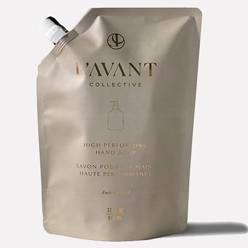 L’AVANT Collective Luxury Hand Soap Refill | Liquid Cleanser w/Natural Plant Based Formula, Gentle Daily Wash for Bathroom & Kitchen | Refill, 32 Fl Oz | Ambre Santal