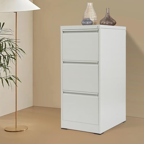 Archivador de metal con cerradura con llaves para uso doméstico en la oficina, color gris y blanco, espacioso, 46 x 62 x 103,1 cm, ideal para archivadores