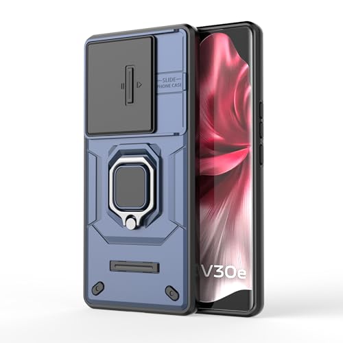 Image of Glaslux CamShield Pro Case with Slide Camera Protection and Ring Stand Bumper Back Case Cover for Vivo V30e (Blue)
