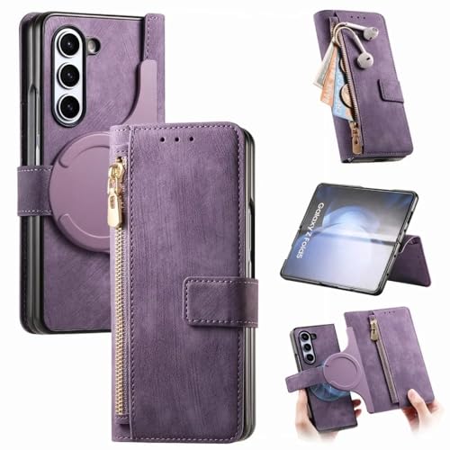 Étui portefeuille 2 en 1 pour Galaxy Z Fold 3 violet avec porte-cartes amovible