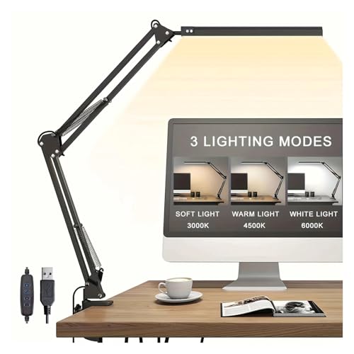 Lampe de bureau LED noire avec pince et bras pivotant - 2
