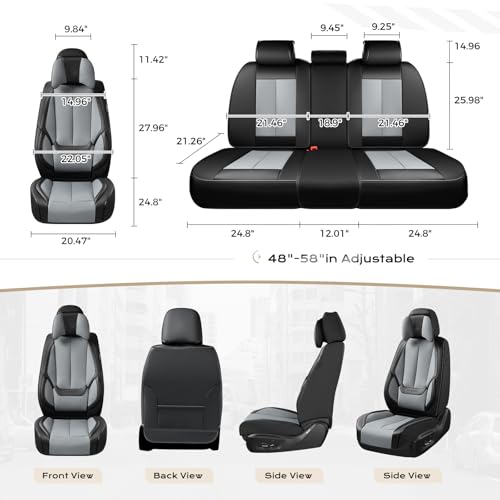 Image of Coverado Seat Covers, Car Seat Covers Front Seats, Car Seat Cover, Car Seat Protector Waterproof, Seat Cushion Nappa Leather with Head Pillow, Carseat Cover Universal Fit for Most Cars (Black&Gray)