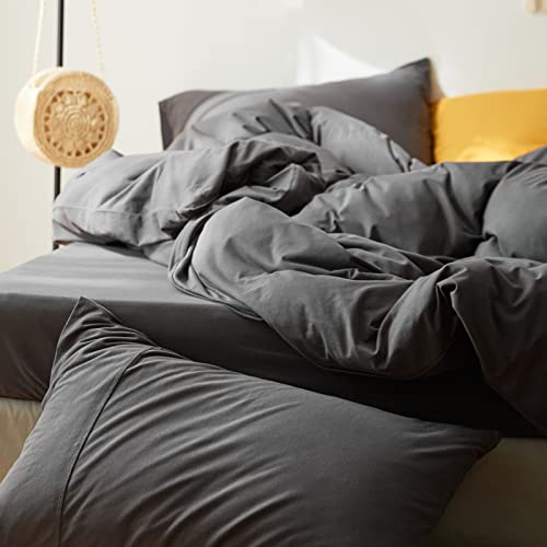 Otob Jersey Duvet Cover Cotton Kids Boys Girls 1 Jersey Comforter Cover And 2 Pillowcases Ultra Soft 3 Piece Aesthetic Boho Bedding Set Simple Japanese Jersey Knit Duvet Cover Set Dark Grey,Twin #TOP4