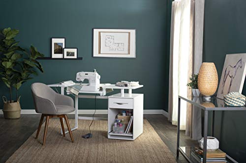Sew Ready , White Pro Line Craft, Sewing Table, Office Desk with Drawer, Sliding Shelf in Storage Cabinet