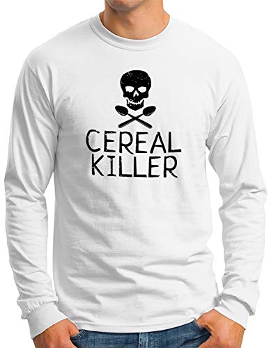 T-shirt crâne OM3 pour homme à manches longues | Humour petit-déjeuner blanc du S au 4XL