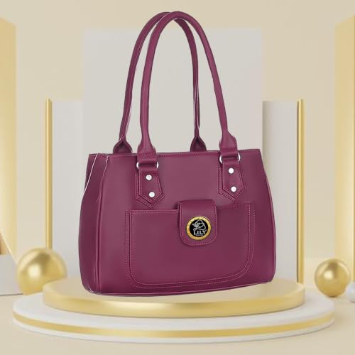 Image of Women's PU Leather Shoulder Handbag | Spacious 3 Compartment Tote Purse with Zip Closure & Multiple Pockets | Top Handle Office College Travel Handbag | 30 x 25 x 12 cm