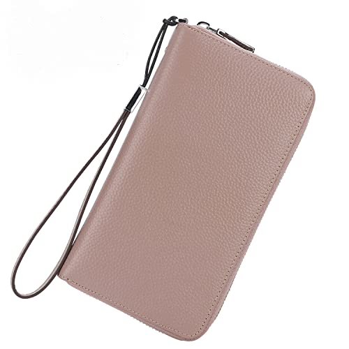 Lavemi Women's Rfid Blocking 100% Leather Large Capacity Zip Around Wallet Phone Holder Clutch Travel Purse Wristlet(Large Size Nude) #TOP1