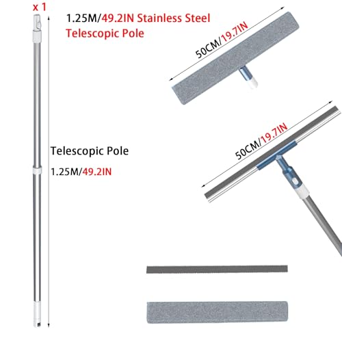 Pulitore professionale per finestre con lavavetri da 50,8 cm, asta telescopica in acciaio inox, si estende fino a 213 cm, perfetto per porte della doccia, specchi, pareti, strumento di pulizia senza
