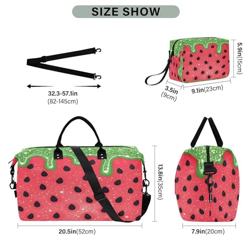Travel Gym Bag, Watermelon Seeds Weekender Overnight Duffle for Women with Toiletry Bag Travel Swim3