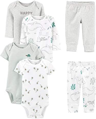 Simple Joys by Carter's Unisex Babies' 6-Piece Bodysuits (Short and Long Sleeve) and Pants Set, White/Grey, Animal/Avocados, 12 Months