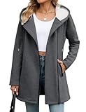 RITOSTA Damen Sweatjacke Lange Übergangsjacke mit Kapuze Hoodie Jacke Herbst Winter Frühling Kapuzenpullover Reißverschluss Freizeit Kapuzenjacke Elegant Fleecejacke für Outdoor Alltags(Dunkelgrau,L)