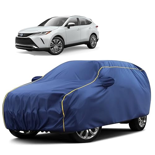 Image of Sulfar 100% Water Resistant Car Body Cover Compatible with Mirror for Toyota Venza (Triple Stitched, Full Bottom Elastic, Blue Taffeta with Yellow Piping)