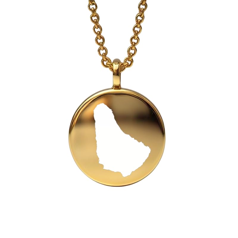 Pendentif carte de la Barbade en argent et or 14k rond 24mm LKB_MAP_633