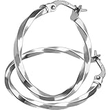 Citerna Women's 9ct White Gold Twisted Hoop Earrings of 20 mm Diameter