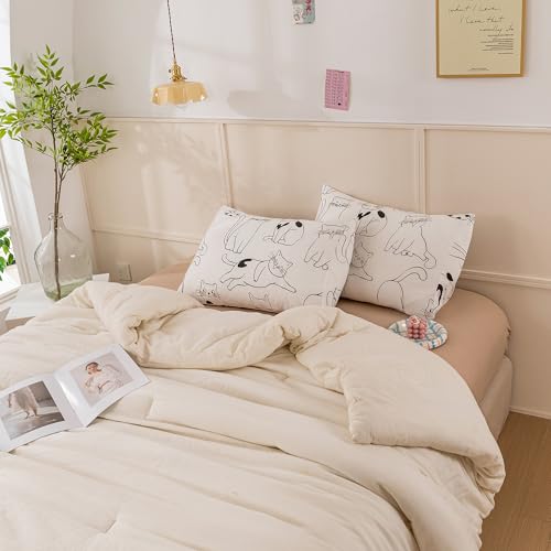 Image of ECOCOTT 2 Pack Pillowcase Queen Size, Cartoon Cats Pattern Pillow Cases Set, 100% Cotton Pillow Covers with Envelope Closure (Queen, 20 inchx30 inch)