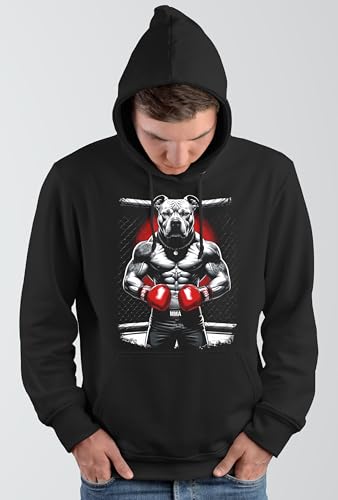 Boxing Bully Kapuzenpullover | Pullover Hoodie für Männer mit Boxmotiv – Kampfsport Streetwear – Trainings Sweatshirt mit Druck | Schwarz (L)