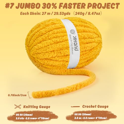 Image of Inhand Honey Gold Chunky Chenille Yarn for Hand Knitting,Thick Bulky Fall Decor Blanket Yarn for Crocheting,Soft Fluffy Yarn for Autumn Crochet Gifts for Women /Beginners,18 Pack (29.5Yds /8.4oz Each)