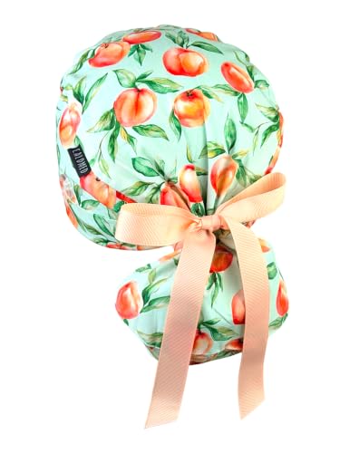 Image of Scrub Cap for Women and Men, Ponytail Scrub Caps, Working Hat, Head Cover with Ribbon Ties and Buttons, Long Hair