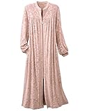 National Petites Embossed Stretch Velour Robe - Full Zip Front, Mandarin Collar, Long Sleeves, Side Pockets, Velvety Soft Comfort, Dusty Pink, Petite Large