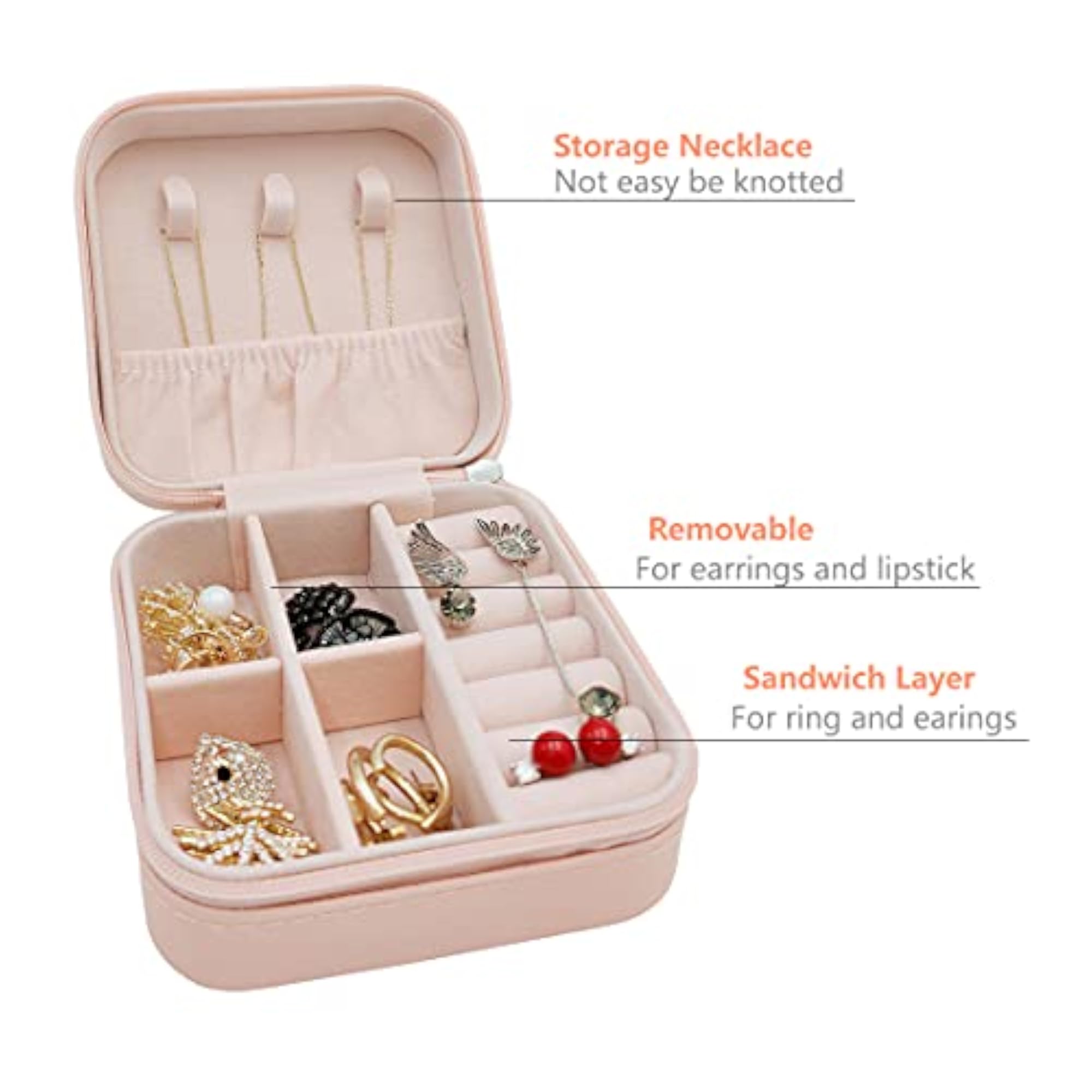 Mini Pink Jewelry Travel Case, PU Leather Organizer Box
