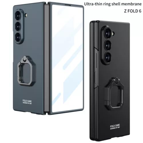 Generic Custodia rigida a libro compatibile con Samsung Galaxy Z Fold 7 (colore: grigio chiaro), ultra sottile, con supporto ad anello per dito, pellicola PLUSScreen