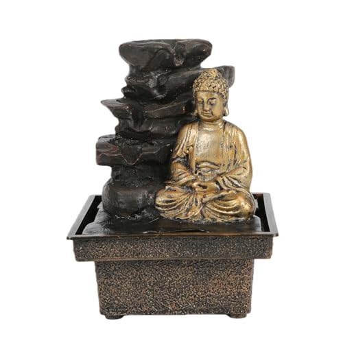 Tabletop Water Fountain Buddha Statue Desktop Indoor Waterfall Fountain Tabletop Humidifiers Home Decoration for Office Living Room or Bedroom