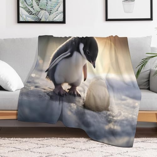 Manta de franela de pingüino cálida, el regalo original para cama 3