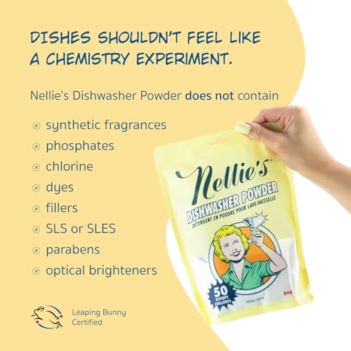Image of Nellie's Dishwasher Powder - 50 Load - Plant-Based Dishwasher Detergent - Septic Safe, Fragrance-Free - Easily Penetrates Grease & Food Particles - Phosphate-Free - (Made in Canada) | Plant-Based, Phosphate-Free & Septic-Safe - HE Compatible, Made in Canada