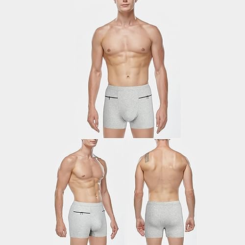 Set Van 3 Heren Boxershorts Geheim Verborgen Zakje Reisondergoed Katoen Comfortabel Slips met Total Support Zakje (Color : Gray, Size : XL
