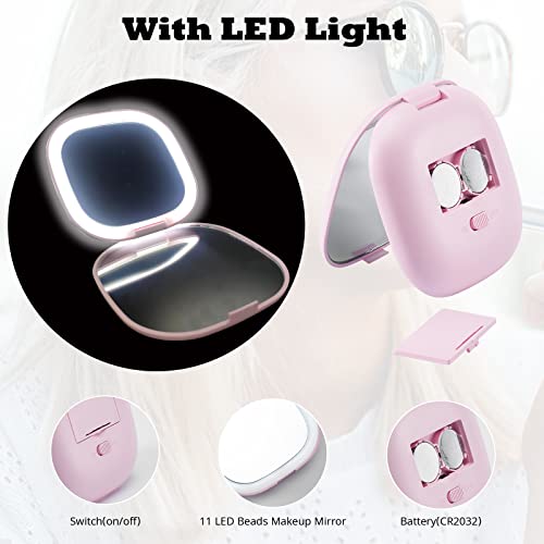 Omobolanle Led Vanity Mirror,10X Magnifying Mirror With Lights,Compact Portable Folding Handheld Travel Makeup Mirror With Lights,For Girl Friend,Mother,Daughter Pink #TOP4