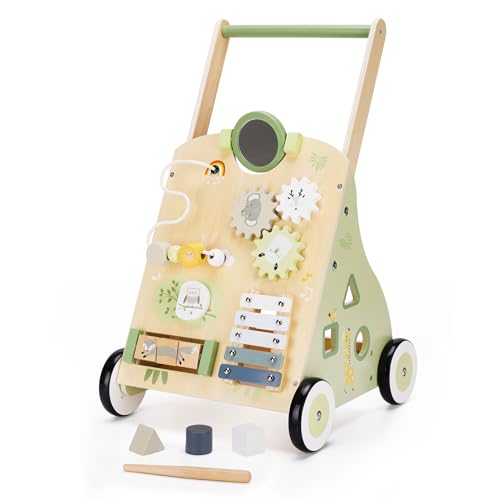 Wooden Baby Push Walker and Toddler Pull Learning Activity Toy – Develop Motor Skills & Creativity – Multiple Activities Center for 1-3 Years Old Boys and Girls…