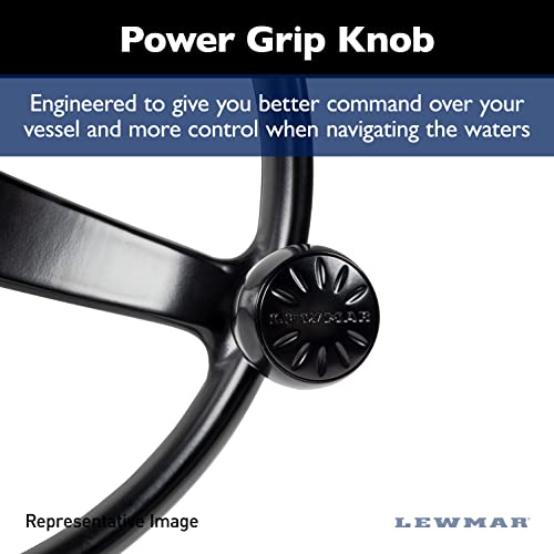 Image of Lewmar Power Grip Boat Steering Wheel with 5 /8 inch Welded Nut - 13.5 inch Diameter, Weather-Resistant Black Cast Stainless Steel, Professional Knob with Ergonomic Finger Grips