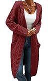 Women Hooded Open Front Cardigan Cable Knit Sweaters Solid Color Chunky Long Sweater Coats