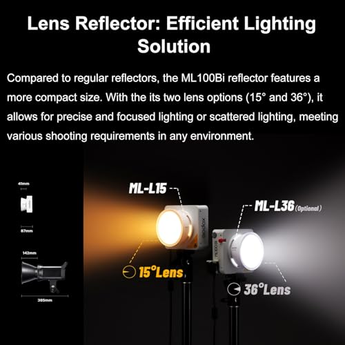 Image of Godox ML100BI ML100 BI 100W Bi-Color LED Video Light,2800-6500K 33200LUX@1m,11 FX Modes,CRI 96 TLCI 97,Pocket-Sized,APP Control,Godox Mount Continuous Output Lighting for Photography,Video Recording
