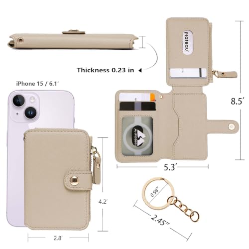 Image of M-Plateau RFID Blocking Slim Keychain Wallet for Women | Card Holder with ID Window, Zipper Pocket, 6 Card Slots, Compact for Cash & Cards(Khaki)