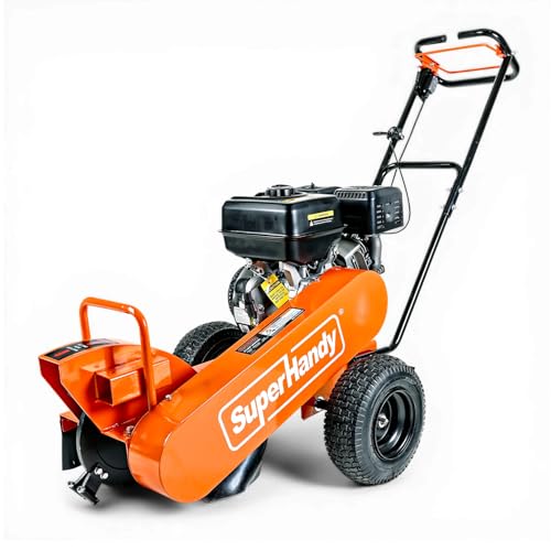 Superhandy 15HP Gas Powered Stump Grinder 420cc 4-Stroke Engine 8 Tungsten Carbide Teeth Towable Design with 13 Pneumatic Tires for Heavy-Duty Wood Stump Removal