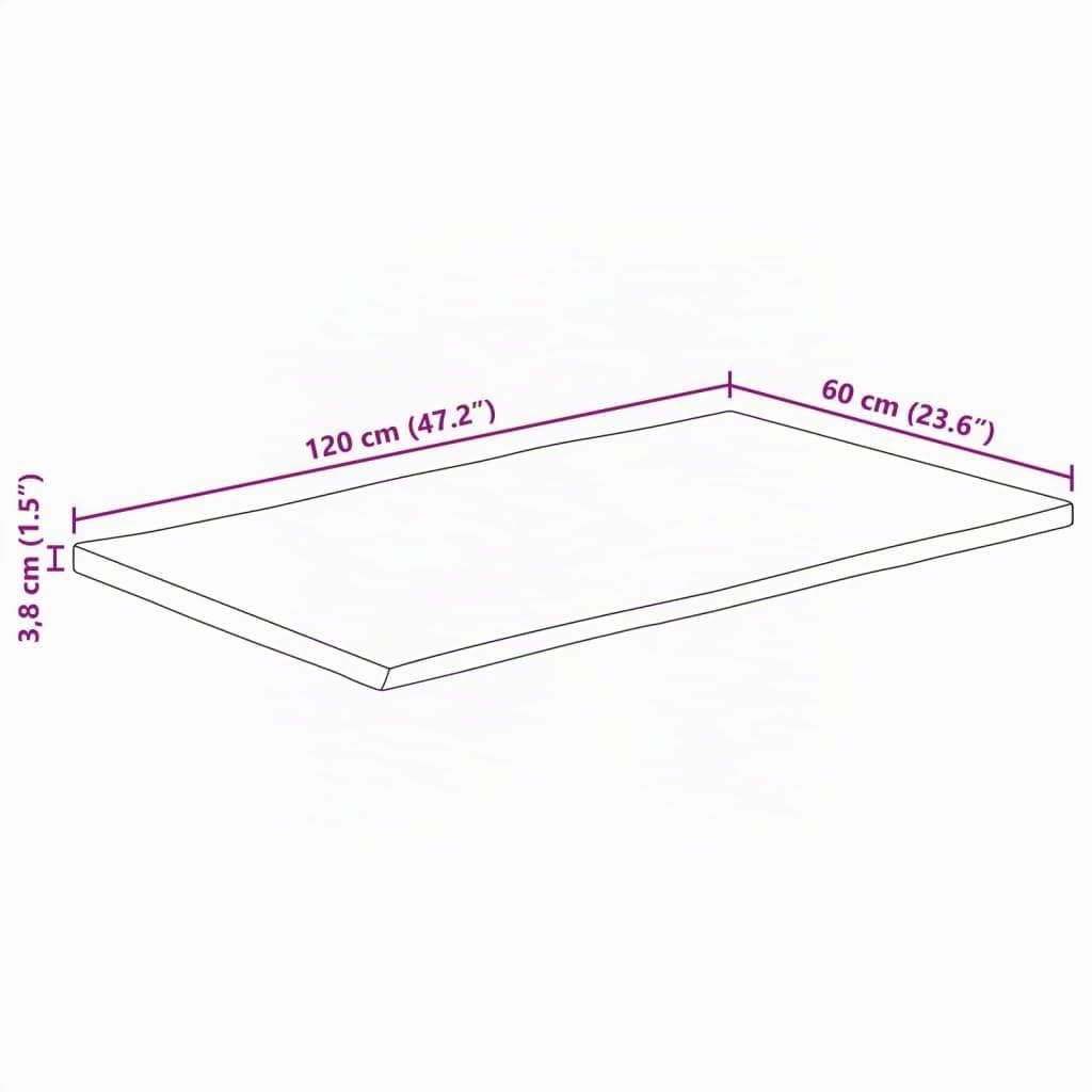 Dessus de table 120x60x3,8 cm bord vivant bois massif manguier