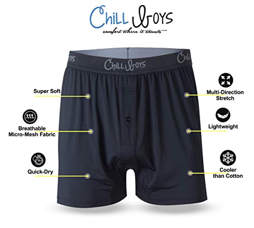 Chill Boys Performance Boxers -Cool Comfortable Men's Boxer Shorts. Soft Anti-Chafing Underwear For Men. Tagless Boxers, Black Med #TOP2