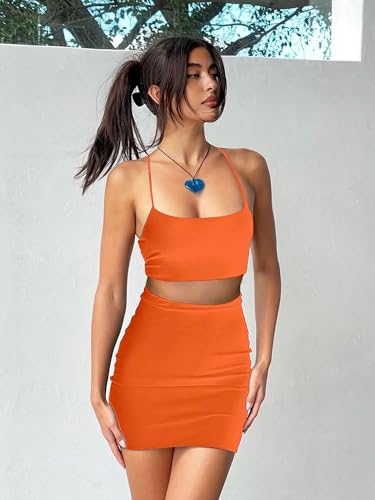 Image of BORIFLORS Women's Sexy 2 Piece Bodycon Mini Party Dresses Halloween Costume Strap Crop Top Short Skirt Set