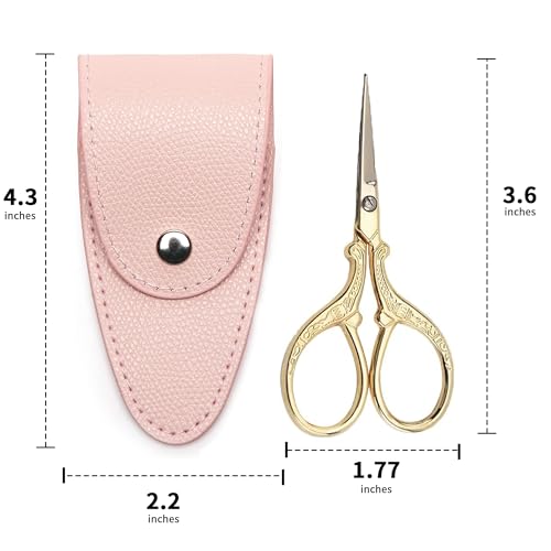 GAIFONGRE 3.6 inch Sewing Embroidery Scissors, Straight Sharp Stainless Steel Sharp Scissors with leather sheath cover,DIY tools for Threading Needlework Dressmaker Artwork Everyday Use