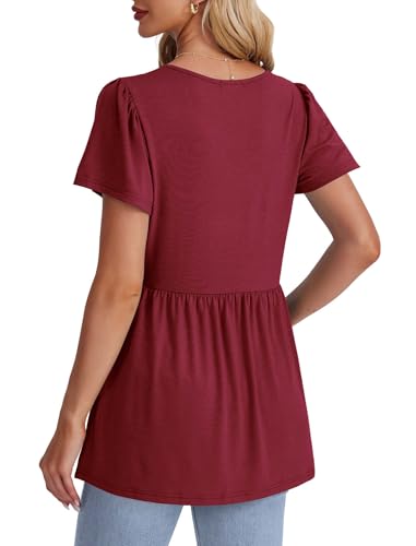 Image of OFEEFAN Womens Summer Tops Babydoll Short Sleeve Shirts Puff Sleeve Peplum Tops V Neck T Shirts