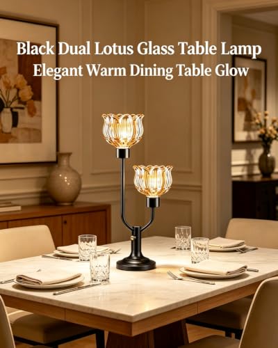 Image of Lightdot Nightstand Lamps Set of 2 Flower Amber Glass Table Lamp Dimmable