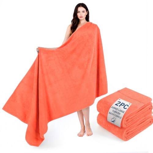 Image of Cotton Paradise 100% Cotton Turkish Towel Set, Soft Absorbent Quick Dry, 2 Piece 35x70 Bath Sheet Set, Coral